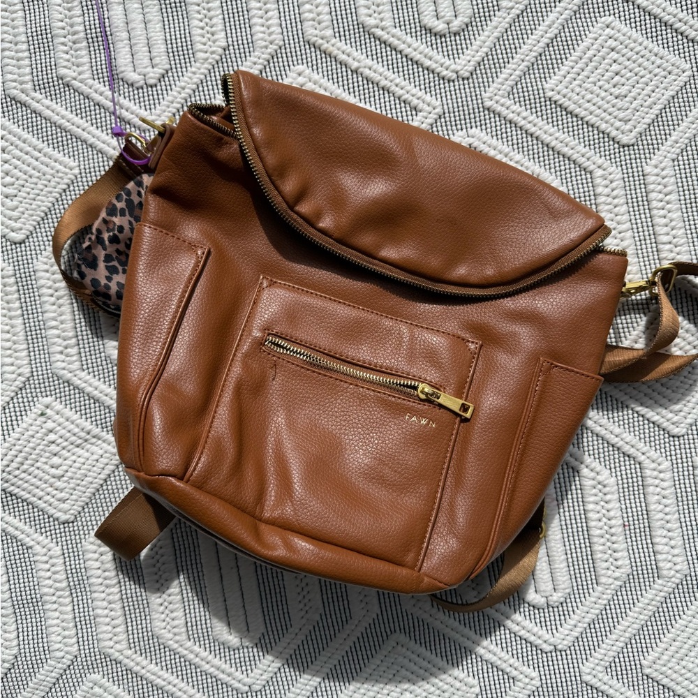 Fawn Design Mini Diaper Bag Backpack – Brown/Cognac w/ Gold Hardware